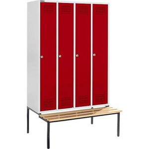 Schäfer Shop Genius Kleiderspind mit Sitzbank, 4 Abteile, Zylinderschloss, lichtgrau/rot
