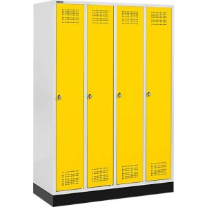 Schäfer Shop Genius Kleiderspind mit Sockel, 4 Abteile, Drehriegelverschluss, lichtgrau/gelb