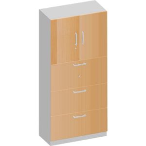 Schäfer Shop Genius Kombischrank TETRIS SOLID, 5 OH, B 800 mm, oben Flügeltüren, unten HR-Auszüge, Buche/weißalu