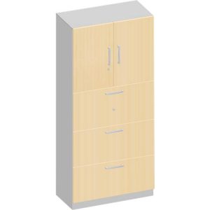 Schäfer Shop Genius Kombischrank TETRIS SOLID, 5 OH, B 800 mm, oben Flügeltüren, unten HR-Auszüge, weiß/weißalu, Ahorn/weißalu