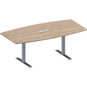Schäfer Shop Genius Konferenztisch MODENA FLEX, 3-fach Anschluss, Boot, T-Fuß Rechteckrohr, B 2000 x H 650-850 mm, Eiche-Dekor/weißalu