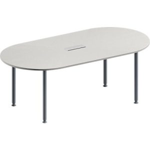 Schäfer Shop Genius Konferenztisch MODENA FLEX, 3-fach Anschluss, Oval, 4-Fuß Rundrohr, B 2000 x T 1000 x H 720-840 mm, lichtgrau/weißalu