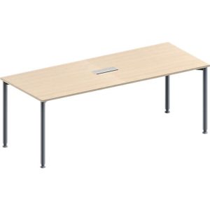 Schäfer Shop Genius Konferenztisch MODENA FLEX, 3-fach Anschluss, Rechteck, 4-Fuß Rundrohr, B 2000 x T 800 x H 720-840 mm, Ahorn/weißalu