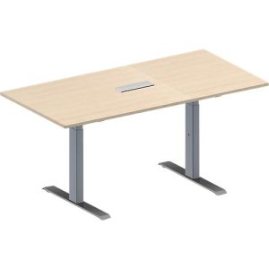 Schäfer Shop Genius Konferenztisch MODENA FLEX, 3-fach Anschluss, Rechteck, T-Fuß Rechteckrohr, B 1600 x T 800 x H 650-850 mm, Ahorn/weißalu