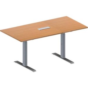 Schäfer Shop Genius Konferenztisch MODENA FLEX, 3-fach Anschluss, Rechteck, T-Fuß Rechteckrohr, B 1600 x T 800 x H 650-850 mm, Buche/weißalu