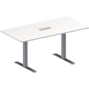 Schäfer Shop Genius Konferenztisch MODENA FLEX, 3-fach Anschluss, Rechteck, T-Fuß Rechteckrohr, B 1600 x T 800 x H 650-850 mm, weiß/weißalu