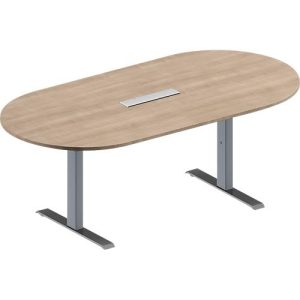 Schäfer Shop Genius Konferenztisch MODENA FLEX, 6-fach Anschluss, Oval, T-Fuß Rechteckrohr, B 2000 x T 1000 x H 650-850 mm, Eiche-Dekor/weißalu