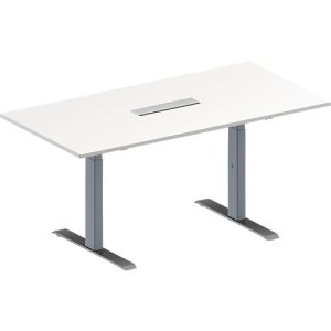 Schäfer Shop Genius Konferenztisch MODENA FLEX, 6-fach Anschluss, Rechteck, T-Fuß Rechteckrohr, B 1600 x T 800 x H 650-850 mm, weiß/weißalu