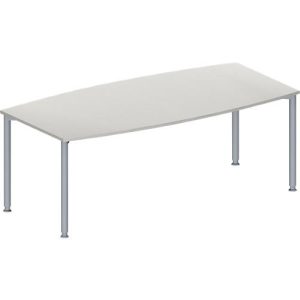 Schäfer Shop Genius Konferenztisch MODENA FLEX, Boot, 4-Fuß Rundrohr, B 2000 x H 720-840 mm, lichtgrau/weißaluminium RAL 9006