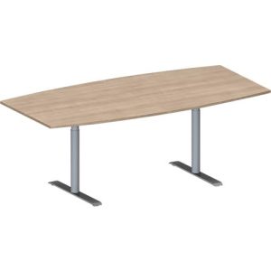 Schäfer Shop Genius Konferenztisch MODENA FLEX, Boot, T-Fuß Rundrohr, B 2000 x H 650-850 mm, Eiche-Dekor/weißaluminium RAL 9006