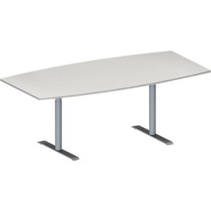 Schäfer Shop Genius Konferenztisch MODENA FLEX, Boot, T-Fuß Rundrohr, B 2000 x H 650-850 mm, lichtgrau/weißaluminium RAL 9006