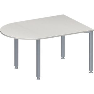 Schäfer Shop Genius Konferenztisch MODENA FLEX, Halbkreis, 4-Fuß Quadratrohr, B 1400 x T 1000 x H 720-840 mm, lichtgrau/weißaluminium RAL 9006