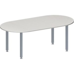 Schäfer Shop Genius Konferenztisch MODENA FLEX, Oval, 4-Fuß Quadratrohr, B 2000 x T 1000 x H 720-840 mm, lichtgrau/weißaluminium RAL 9006