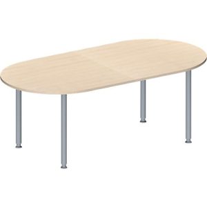 Schäfer Shop Genius Konferenztisch MODENA FLEX, Oval, 4-Fuß Rundrohr, B 2000 x T 1000 x H 720-840 mm, Ahorn/weißaluminium RAL 9006