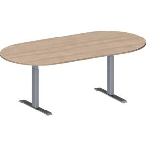 Schäfer Shop Genius Konferenztisch MODENA FLEX, Oval, T-Fuß Rechteckrohr, B 2000 x T 1000 x H 650-850 mm, Eiche-Dekor/weißaluminium RAL 9006