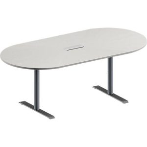 Schäfer Shop Genius Konferenztisch MODENA FLEX, Oval, T-Fuß Rundrohr, B 2000 x T 1000 x H 650-850 mm, lichtgrau/weißaluminium RAL 9006