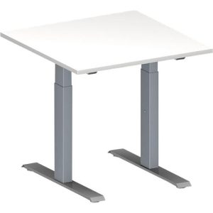 Schäfer Shop Genius Konferenztisch MODENA FLEX, Quadrat, T-Fuß Rechteckrohr, B 800 x T 800 x H 650-850 mm, weiß/weißaluminium RAL 9006