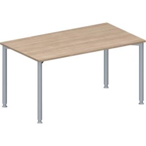 Schäfer Shop Genius Konferenztisch MODENA FLEX, Rechteck, 4-Fuß Rundrohr, B 1400 x T 800 x H 720-840 mm, Eiche-Dekor/weißaluminium RAL 9006