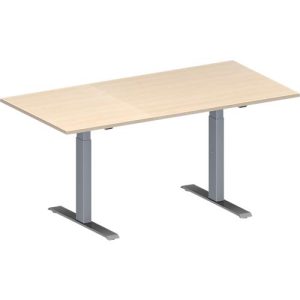 Schäfer Shop Genius Konferenztisch MODENA FLEX, Rechteck, T-Fuß Rechteckrohr, B 1600 x T 800 x H 650-850 mm, Ahorn/weißaluminium RAL 9006
