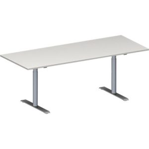 Schäfer Shop Genius Konferenztisch MODENA FLEX, Rechteck, T-Fuß Rundrohr, B 2000 x T 800 x H 650-850 mm, lichtgrau/weißaluminium RAL 9006