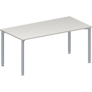 Schäfer Shop Genius Konferenztisch, Rechteck, 4-Fuß Rundrohr, B 1600 x T 800 x H 720-840 mm, lichtgrau/weißaluminium RAL 9006