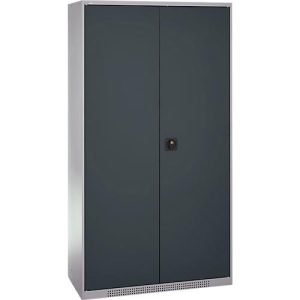 Schäfer Shop Genius Magazinschrank FS, 5 OH, abschließbar, 10 Fachböden, 2 Lochrasterplatten, bis 450 kg, B 1055 x T 520 x H 1950 mm, weißalu/anthrazitgrau