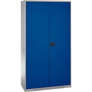 Schäfer Shop Genius Magazinschrank FS, 5 OH, abschließbar, 10 Fachböden, 2 Lochrasterplatten, bis 450 kg, B 1055 x T 520 x H 1950 mm, weißalu/enzianblau
