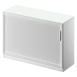 Schäfer Shop Genius Querrollladenschrank TETRIS SOLID, 2 OH, B 1200 x T 413 x H 818 mm, mit Boden und Abdeckplatte, lichtgrau/weißalu