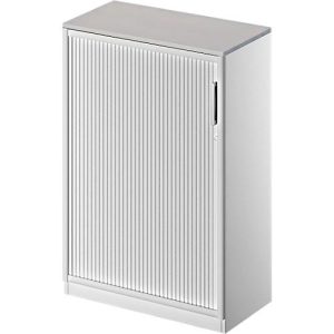 Schäfer Shop Genius Querrollladenschrank TETRIS SOLID, 3 OH, B 800 mm, inkl. 19 mm Abdeckplatte, lichtgrau/weißalu/weißalu