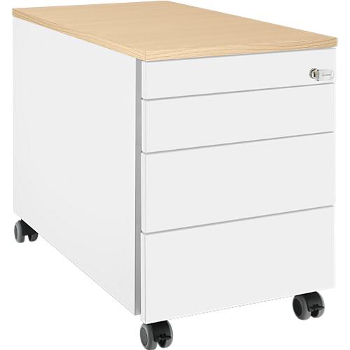 Schäfer Shop Genius Rollcontainer 1233, 3 Schubladen, Utensilienauszug, B 435 x T 765 x H 567 mm, weiß/Ahorn-Dekor