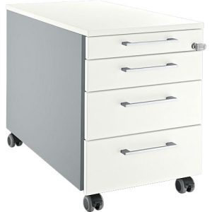Schäfer Shop Genius Rollcontainer 1233, Griffe eckig, B 435 x H 577 mm, weißalu/weißalu/weiß