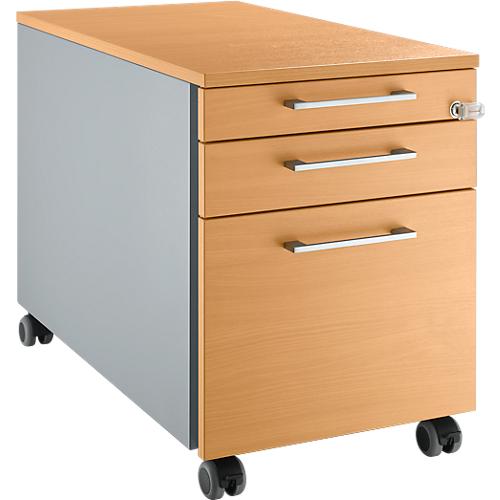 Schäfer Shop Genius Rollcontainer 126, mit Griff eckig, B 435 x H 577 mm, weißalu/weißalu/Buche-Dekor
