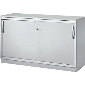 Schäfer Shop Genius Schiebetürenschrank TETRIS SOLID, 2 OH, B 1200 x H 818 mm, Mitteltrennwand, 19 mm Abdeckplatte, lichtgrau/weißalu