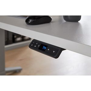 Schäfer Shop Genius Schreibtisch AERO FLEX, elektrisch höhenverstellbar, Rechteck, T-Fuß, B 1200 x T 800 x H 620-1280 mm, Buche/weißalu