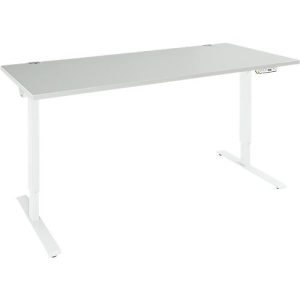 Schäfer Shop Genius Schreibtisch AERO FLEX, elektrisch höhenverstellbar, Rechteck, T-Fuß, B 1800 mm, lichtgrau/weißalu + Memorypanel