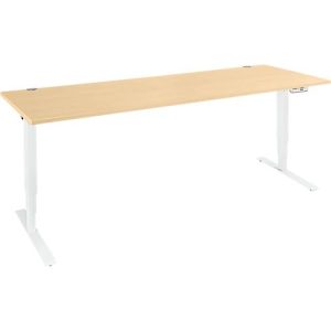 Schäfer Shop Genius Schreibtisch AERO FLEX, elektrisch höhenverstellbar, Rechteck, T-Fuß, B 2000 mm, Ahorn/weiß + Memorypanel
