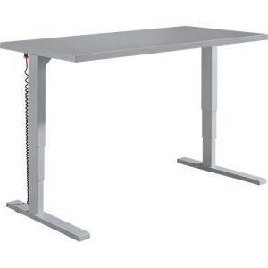 Schäfer Shop Genius Schreibtisch Elements, elektrisch höhenverstellbar, Rechteck, C-Fuß, B 1600 x T 800 x H 645-1300 mm, silber/weiß + Technikeinbau