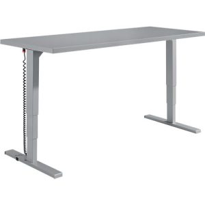 Schäfer Shop Genius Schreibtisch Elements, elektrisch höhenverstellbar, Rechteck, T-Fuß, B 1800 x T 800 x H 645-1300 mm, silber/weiß + Technikeinbau