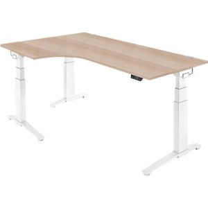 Schäfer Shop Genius Schreibtisch ERGOSTYLE S, 90°, Ansatz links, elektrisch höhenverstellbar, C-Fuß, zweistufig, B 2000 x T 800 x H 645-1305 mm, inkl. Memory Master, Eiche/weiß