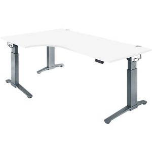 Schäfer Shop Genius Schreibtisch ERGOSTYLE S, 90°, elektrisch höhenverstellbar, Ansatz links, C-Fuß, einstufig, B 2000 x T 800 x H 715 – 1182 mm, inkl. Memory Master, Ahorn/anthrazit