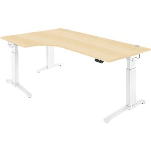 Schäfer Shop Genius Schreibtisch ERGOSTYLE S, 90°, elektrisch höhenverstellbar, Ansatz links, C-Fuß, einstufig, B 2000 x T 800 x H 715 – 1182 mm, inkl. Memory Master, Ahorn/weiß