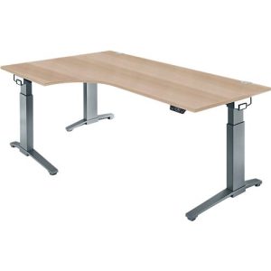 Schäfer Shop Genius Schreibtisch ERGOSTYLE S, 90°, elektrisch höhenverstellbar, Ansatz links, C-Fuß, einstufig, B 2000 x T 800 x H 715 – 1182 mm, inkl. Memory Master, Eiche/anthrazit