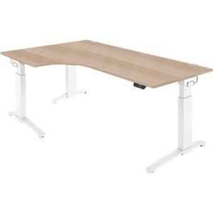 Schäfer Shop Genius Schreibtisch ERGOSTYLE S, 90°, elektrisch höhenverstellbar, Ansatz links, C-Fuß, einstufig, B 2000 x T 800 x H 715 – 1182 mm, inkl. Memory Master, Eiche/weiß