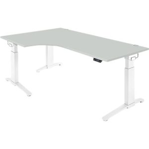 Schäfer Shop Genius Schreibtisch ERGOSTYLE S, 90°, elektrisch höhenverstellbar, Ansatz links, C-Fuß, einstufig, B 2000 x T 800 x H 715 – 1182 mm, inkl. Memory Master, lichtgrau/weiß