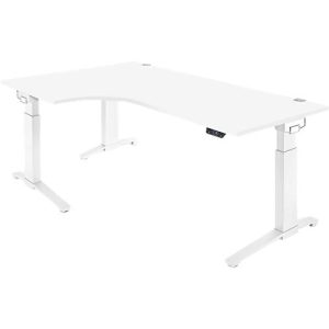 Schäfer Shop Genius Schreibtisch ERGOSTYLE S, 90°, elektrisch höhenverstellbar, Ansatz links, C-Fuß, einstufig, B 2000 x T 800 x H 715 – 1182 mm, inkl. Memory Master, weiß/weiß