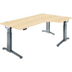 Schäfer Shop Genius Schreibtisch ERGOSTYLE S, 90°, elektrisch höhenverstellbar, Ansatz rechts, C-Fuß, einstufig, B 2000 x T 800 x H 715 – 1182 mm, inkl. Memory Master, Ahorn/anthrazit