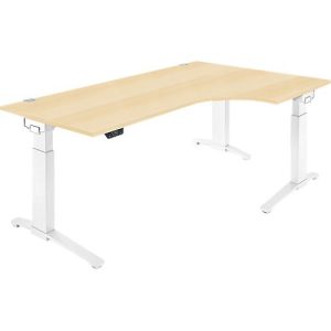 Schäfer Shop Genius Schreibtisch ERGOSTYLE S, 90°, elektrisch höhenverstellbar, Ansatz rechts, C-Fuß, einstufig, B 2000 x T 800 x H 715 – 1182 mm, inkl. Memory Master, Ahorn/weiß