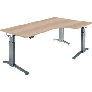 Schäfer Shop Genius Schreibtisch ERGOSTYLE S, 90°, elektrisch höhenverstellbar, Ansatz rechts, C-Fuß, einstufig, B 2000 x T 800 x H 715 – 1182 mm, inkl. Memory Master, Eiche/anthrazit