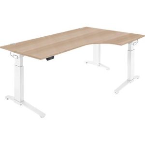 Schäfer Shop Genius Schreibtisch ERGOSTYLE S, 90°, elektrisch höhenverstellbar, Ansatz rechts, C-Fuß, einstufig, B 2000 x T 800 x H 715 – 1182 mm, inkl. Memory Master, Eiche/weiß