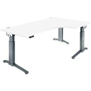 Schäfer Shop Genius Schreibtisch ERGOSTYLE S, 90°, elektrisch höhenverstellbar, Ansatz rechts, C-Fuß, einstufig, B 2000 x T 800 x H 715 – 1182 mm, inkl. Memory Master, weiß/anthrazit